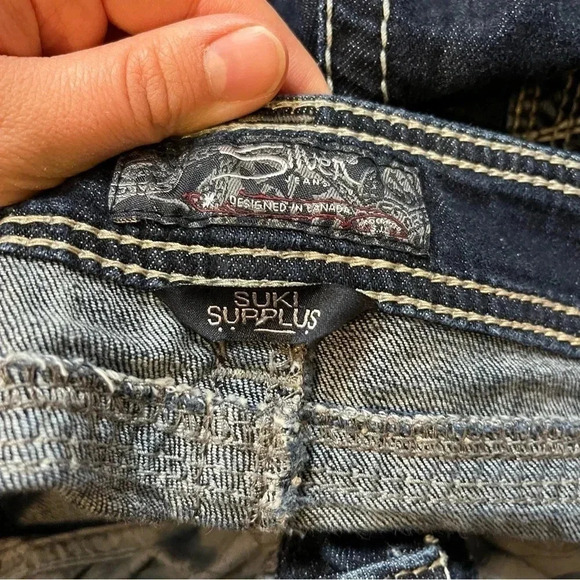Silver Suki Surplus Jeans S224 L32 Womens Dark Wash Thick Stitched Blue Jeans - Picture 5 of 13
